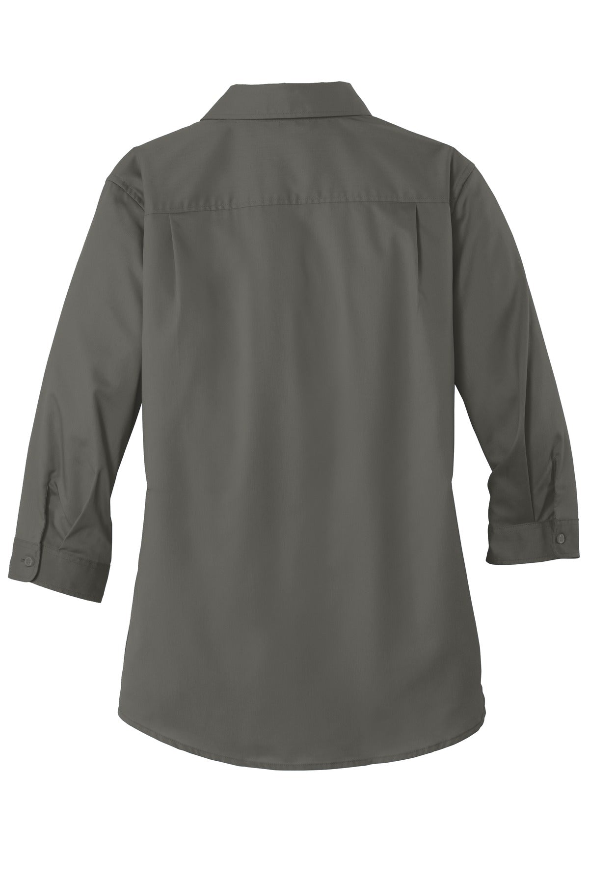 Rear View of Sterling Grey Port Authority Women's 3/4-Sleeve SuperPro Twill Shirt. L665