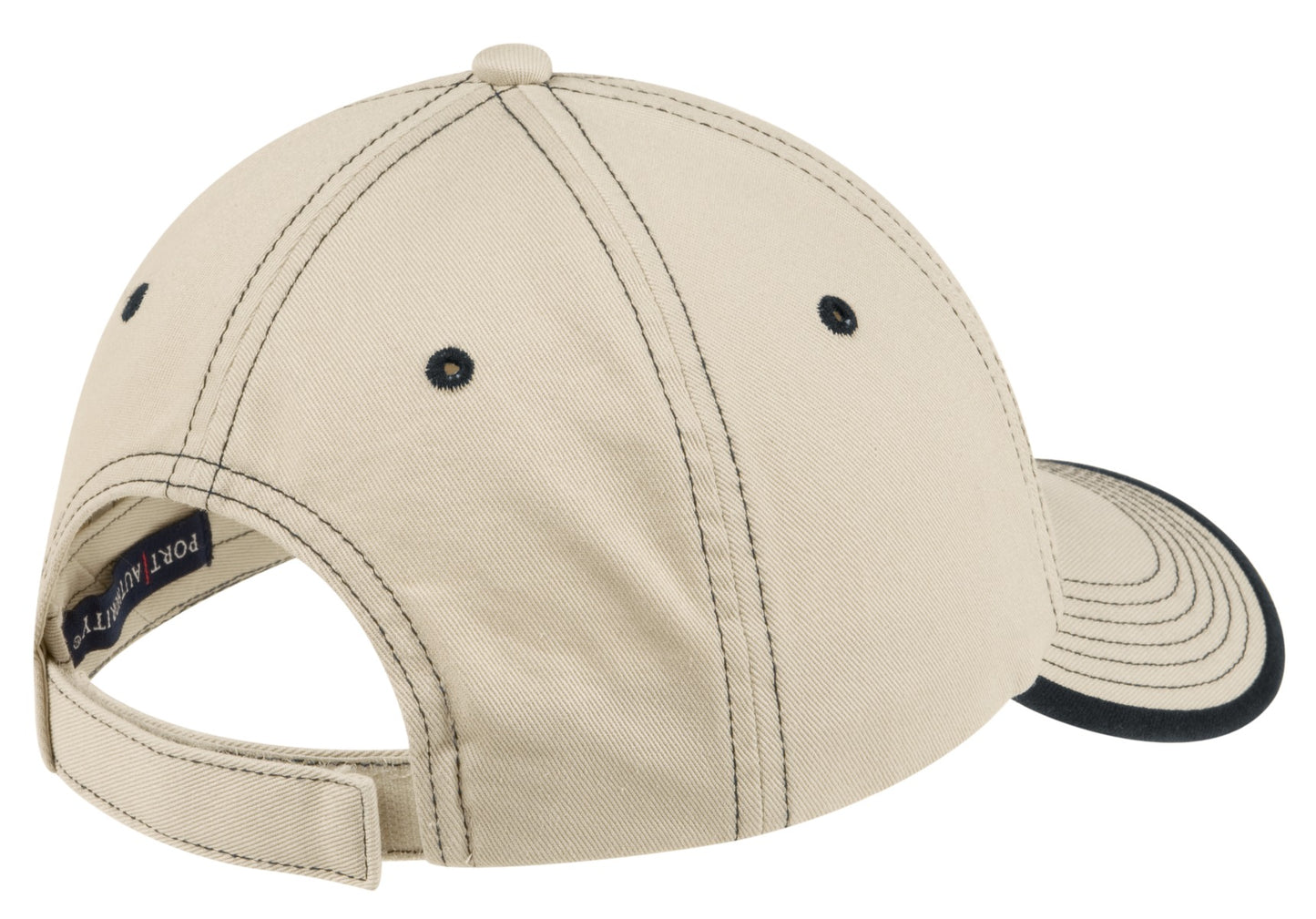 Rear View of Stone/Black Port Authority Vintage Washed Contrast Stitch Cap. C835