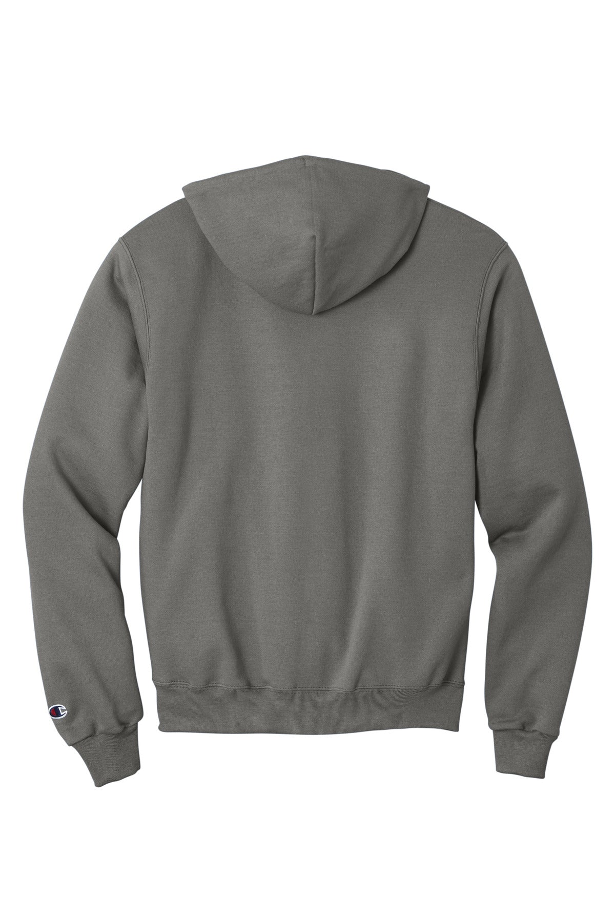 Rear View of StoneGray Champion Powerblend Pullover Hoodie. S700