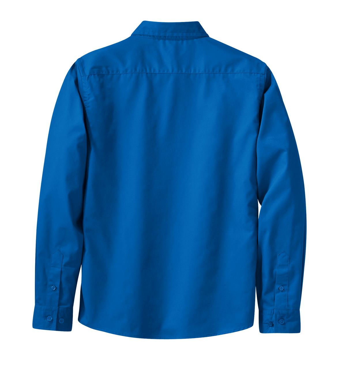 Rear View of Strong Blue Port Authority Women's Long Sleeve Easy Care Shirt. L608