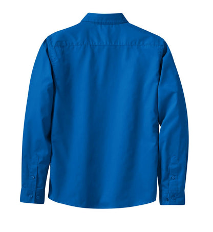 Rear View of Strong Blue Port Authority Women's Long Sleeve Easy Care Shirt. L608