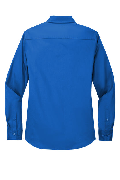 Rear View of Strong Blue Port Authority Women's Long Sleeve Easy Care Shirt. L608
