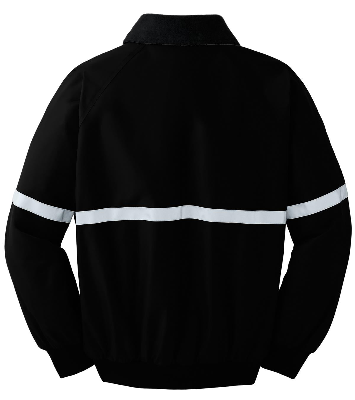 Rear View of T Bk/T Bk/Refl Port Authority Challenger Jacket with Reflective Taping J754R