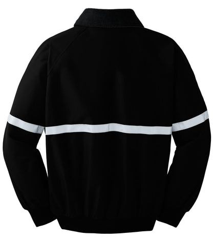 Rear View of T Bk/T Bk/Refl Port Authority Challenger Jacket with Reflective Taping J754R