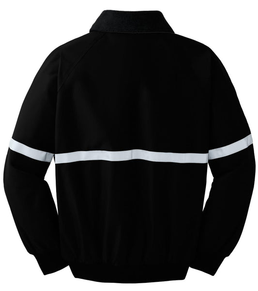 Rear View of T Bk/T Bk/Refl Port Authority Challenger Jacket with Reflective Taping J754R