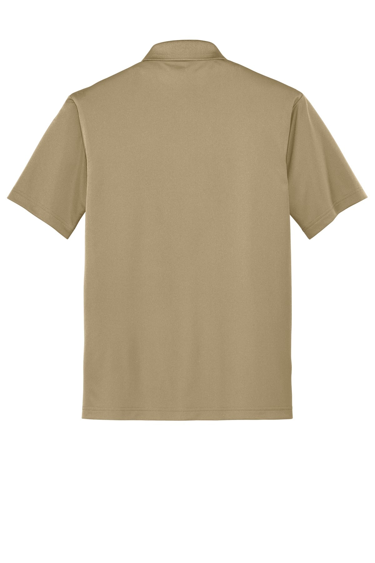 Rear View of Tan CornerStone Micropique Gripper Polo. CS421