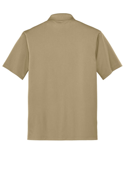 Rear View of Tan CornerStone Micropique Gripper Polo. CS421