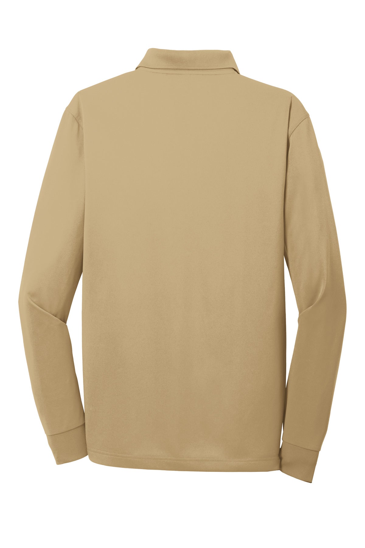 Rear View of Tan CornerStone Select Snag-Proof Long Sleeve Polo. CS412LS