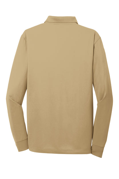Rear View of Tan CornerStone Select Snag-Proof Long Sleeve Polo. CS412LS