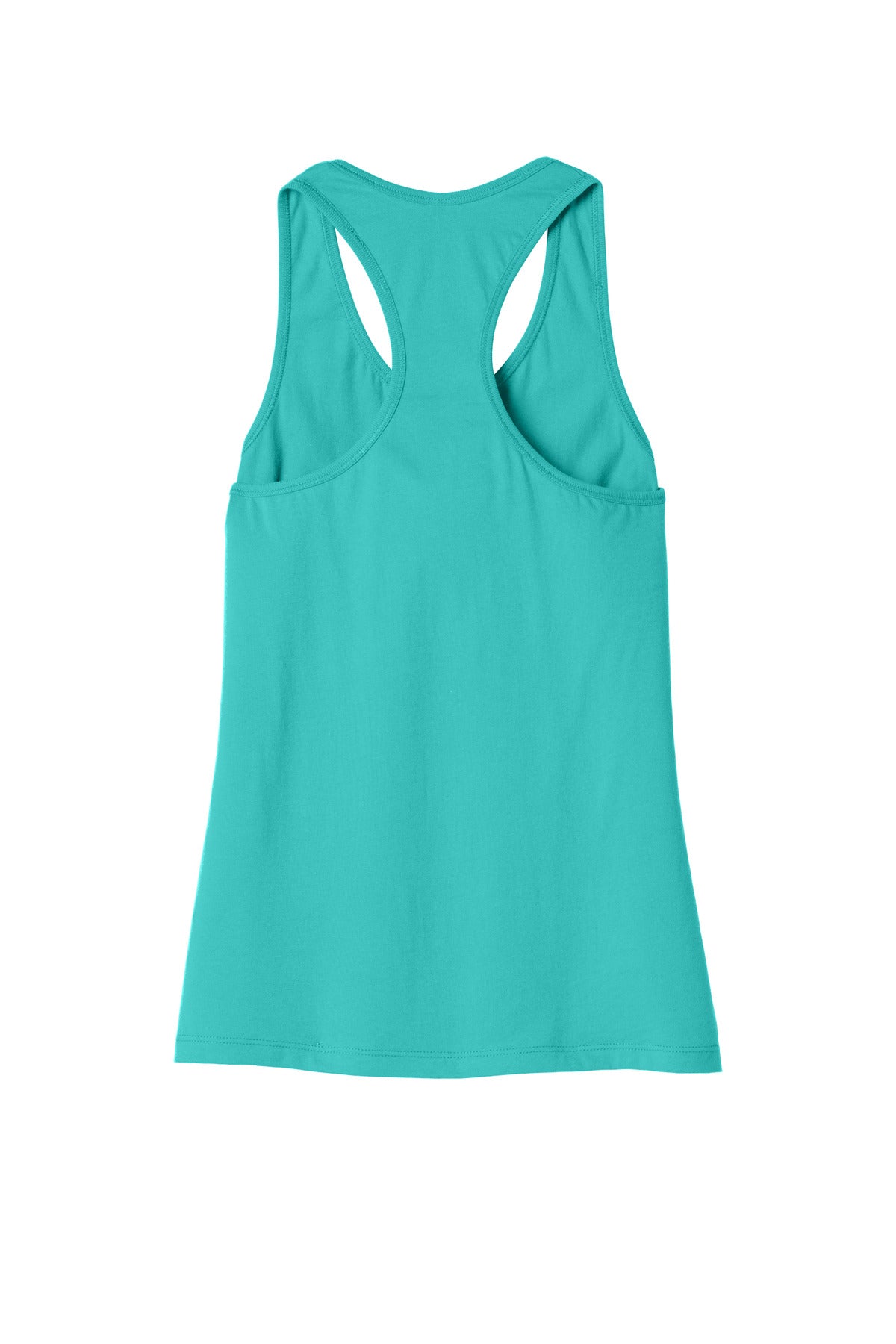 Rear View of Teal BELLA+CANVAS Women's Jersey Racerback Tank. BC6008