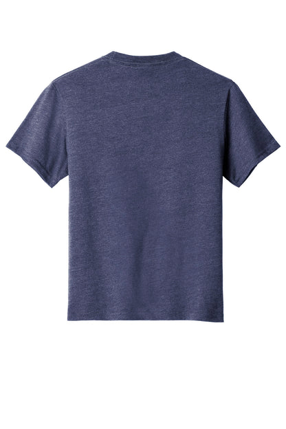 Rear View of Team Navy Hthr Port & Company Youth Fan Favorite Blend Tee. PC455Y