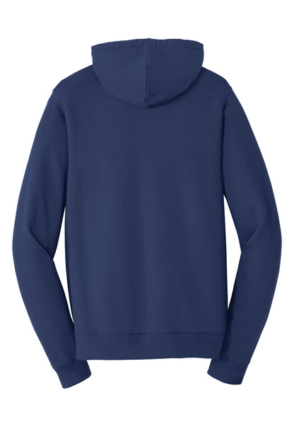 Rear View of Team Navy Port & Company Fan Favorite Fleece Full-Zip Hooded Sweatshirt. PC850ZH