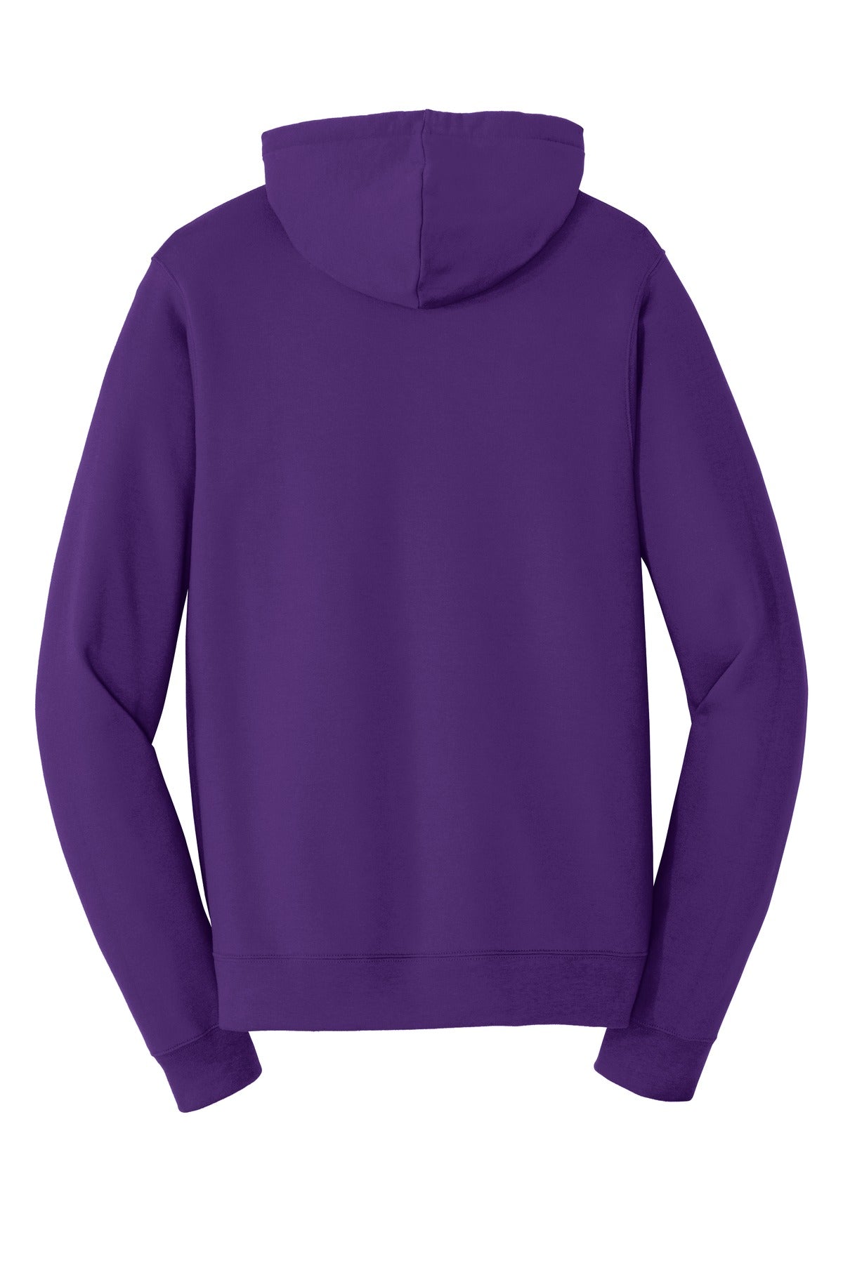 Rear View of Team Purple Port & Company Fan Favorite Fleece Full-Zip Hooded Sweatshirt. PC850ZH