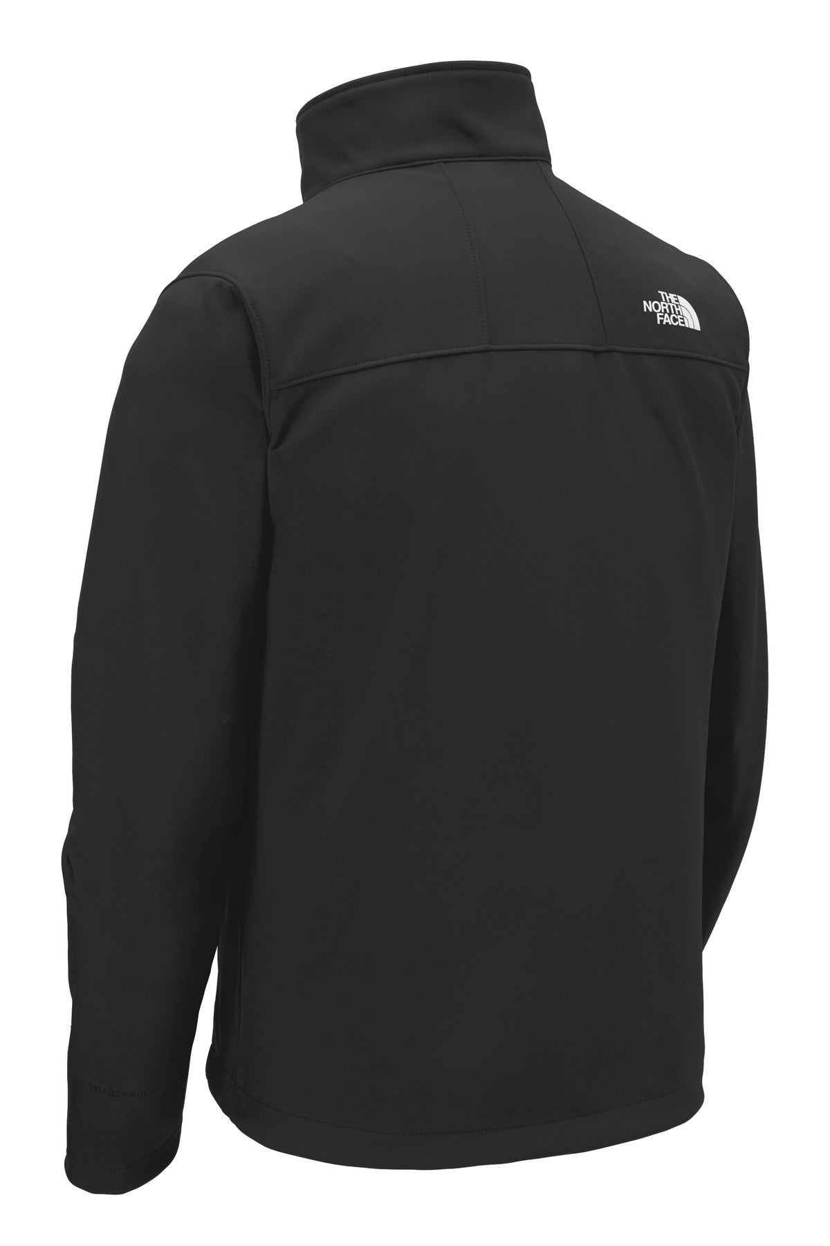 Rear View of TNF Black The North Face Apex Barrier Soft Shell Jacket. NF0A3LGT