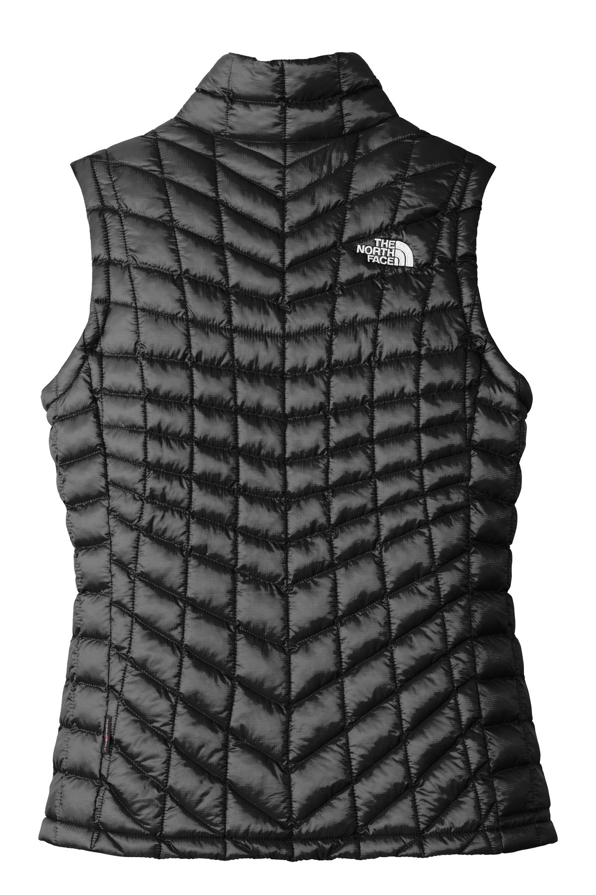 Rear View of TNF Black The North Face Women's ThermoBall Trekker Vest. NF0A3LHL