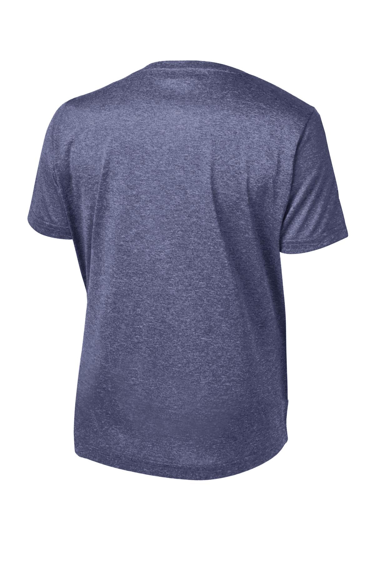Rear View of Tr Navy Hthr Sport-Tek Youth Heather Contender Tee. YST360