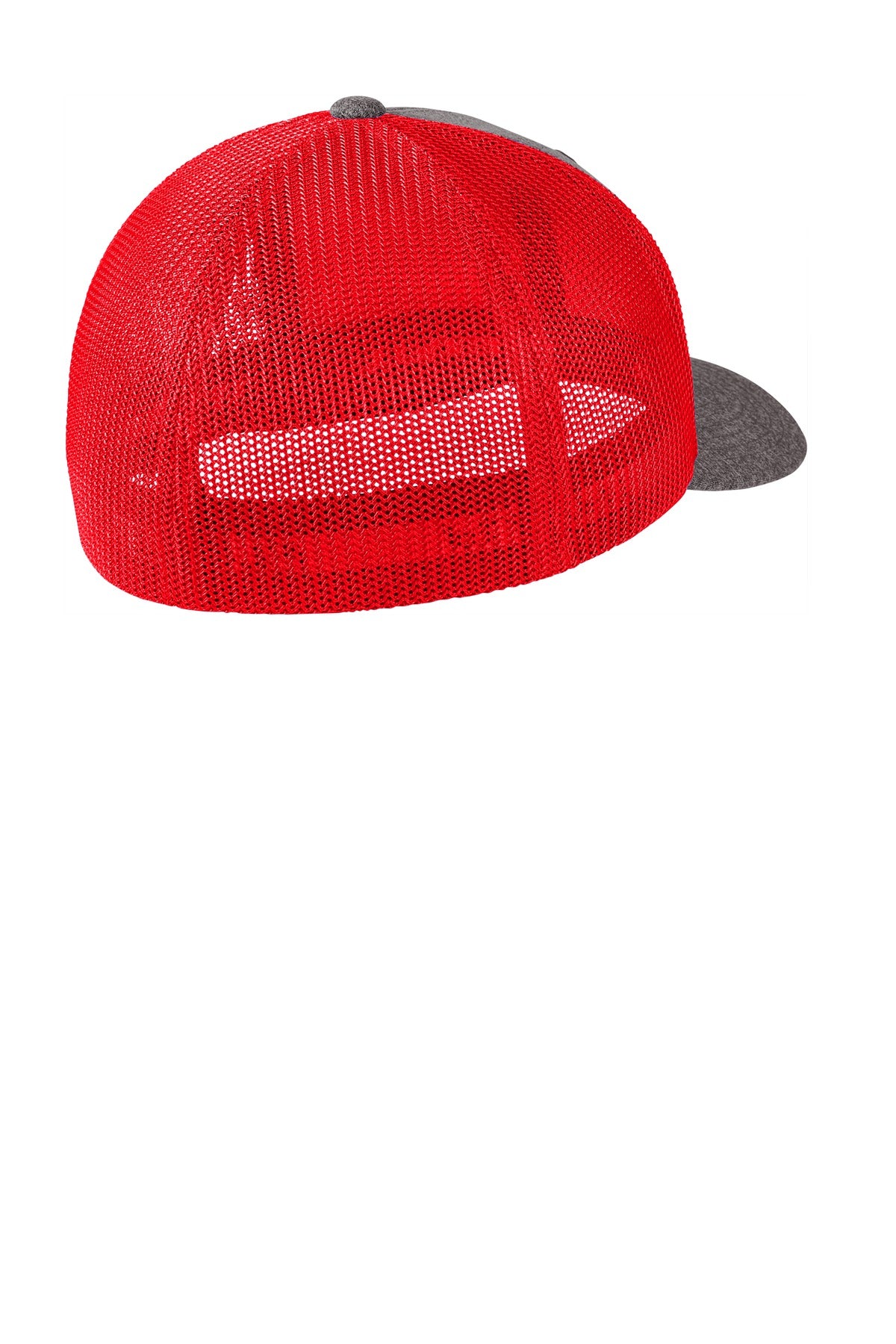 Rear View of Tr Red/Grey He Port Authority Flexfit Melange Mesh Back Trucker Cap C302