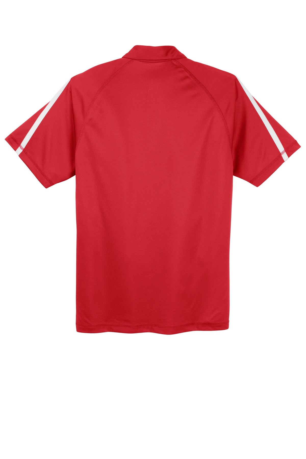 Rear View of Tr Red/White Sport-Tek PosiCharge Micro-Mesh Colorblock Polo. ST685