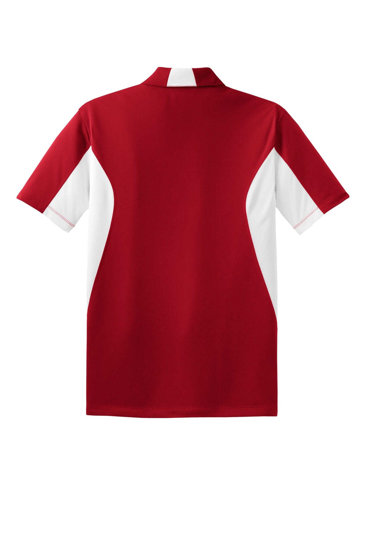 Rear View of Tr Red/White Sport-Tek Tall Side Blocked Micropique Sport-Wick Polo. TST655