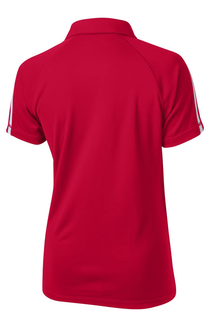 Rear View of Tr Red/White Sport-Tek Women's PosiCharge Micro-Mesh Colorblock Polo. LST685