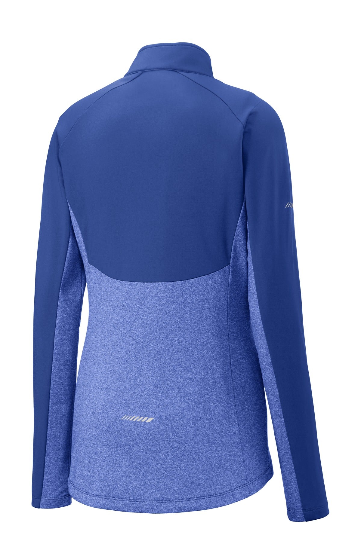 Rear View of Tr Royal/TrRyH Sport-Tek Women's Sport-Wick Stretch Contrast 1/4-Zip Pullover. LST854