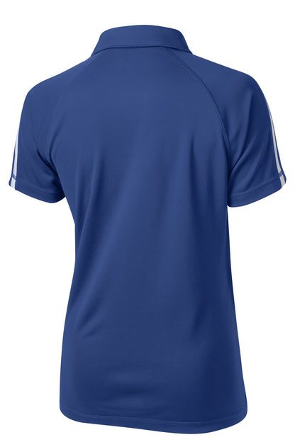 Rear View of Tr Royal/White Sport-Tek Women's PosiCharge Micro-Mesh Colorblock Polo. LST685