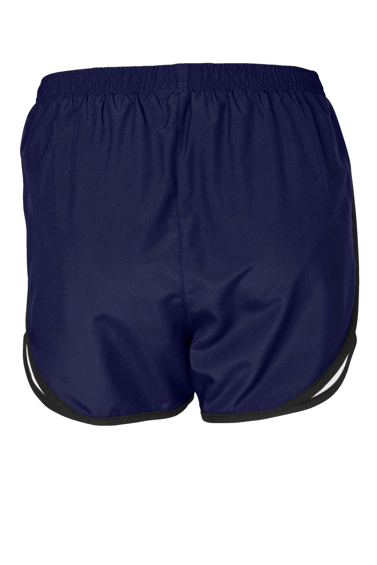 Rear View of TrNavy/Wht/Blk Sport-Tek Women's Cadence Short. LST304
