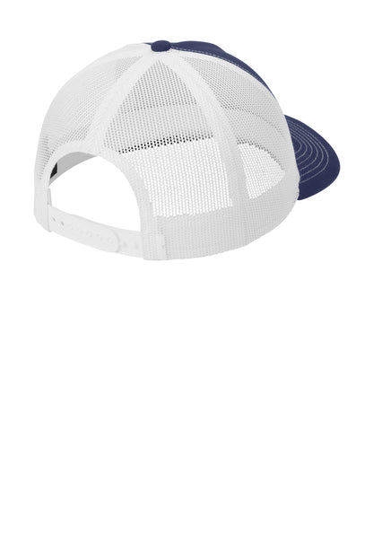 Rear View of TrNv/White Port Authority Low-Profile Snapback 5-Panel Trucker Cap C115LP
