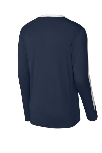 Rear View of TrNv/White Sport-Tek Competitor United Long Sleeve Crew ST100LS