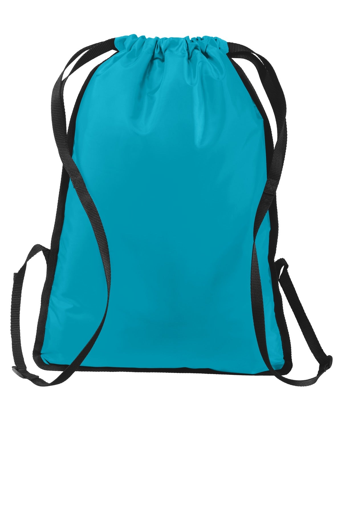 Rear View of Tropic Blue/Bk Port Authority Zip-It Cinch Pack. BG616