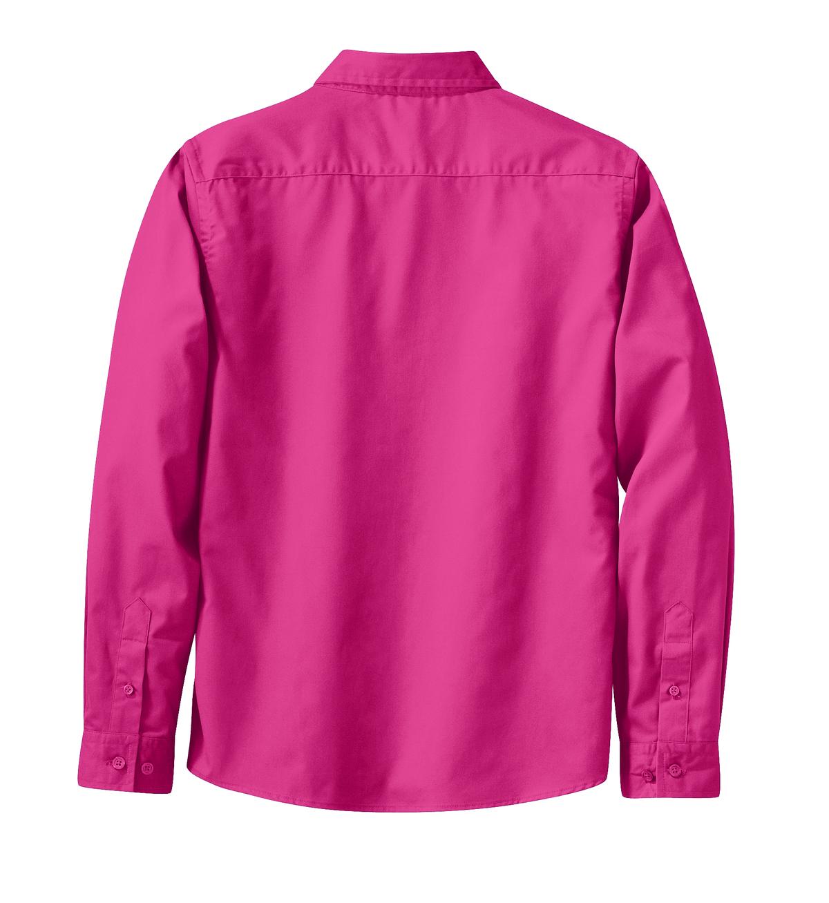 Rear View of Tropical Pink Port Authority Women's Long Sleeve Easy Care Shirt. L608