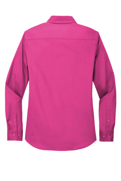 Rear View of Tropical Pink Port Authority Women's Long Sleeve Easy Care Shirt. L608
