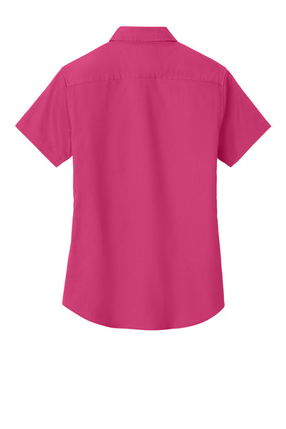 Rear View of Tropical Pink Port Authority Women's Short Sleeve Easy Care Shirt. L508