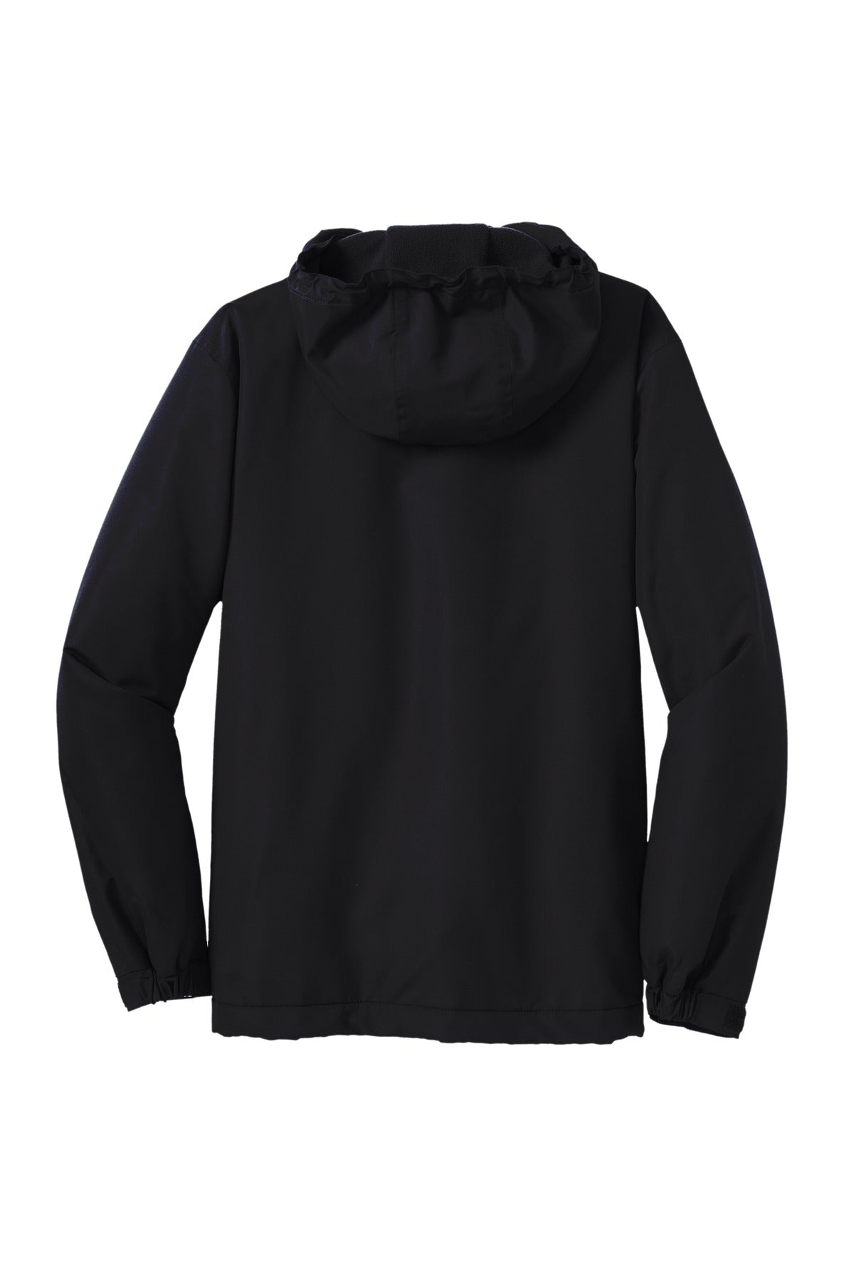 Rear View of True Black Port Authority Hooded Charger Jacket. J327