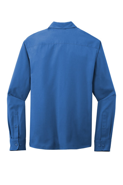 Rear View of True Blue Port Authority Long Sleeve Performance Staff Shirt W401