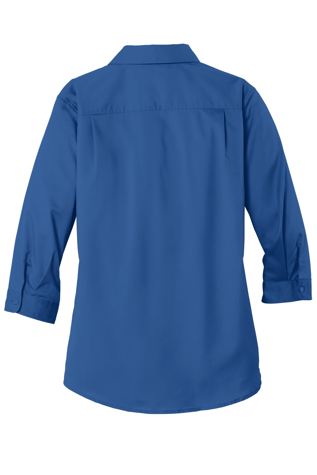 Rear View of True Blue Port Authority Women's 3/4-Sleeve SuperPro Twill Shirt. L665