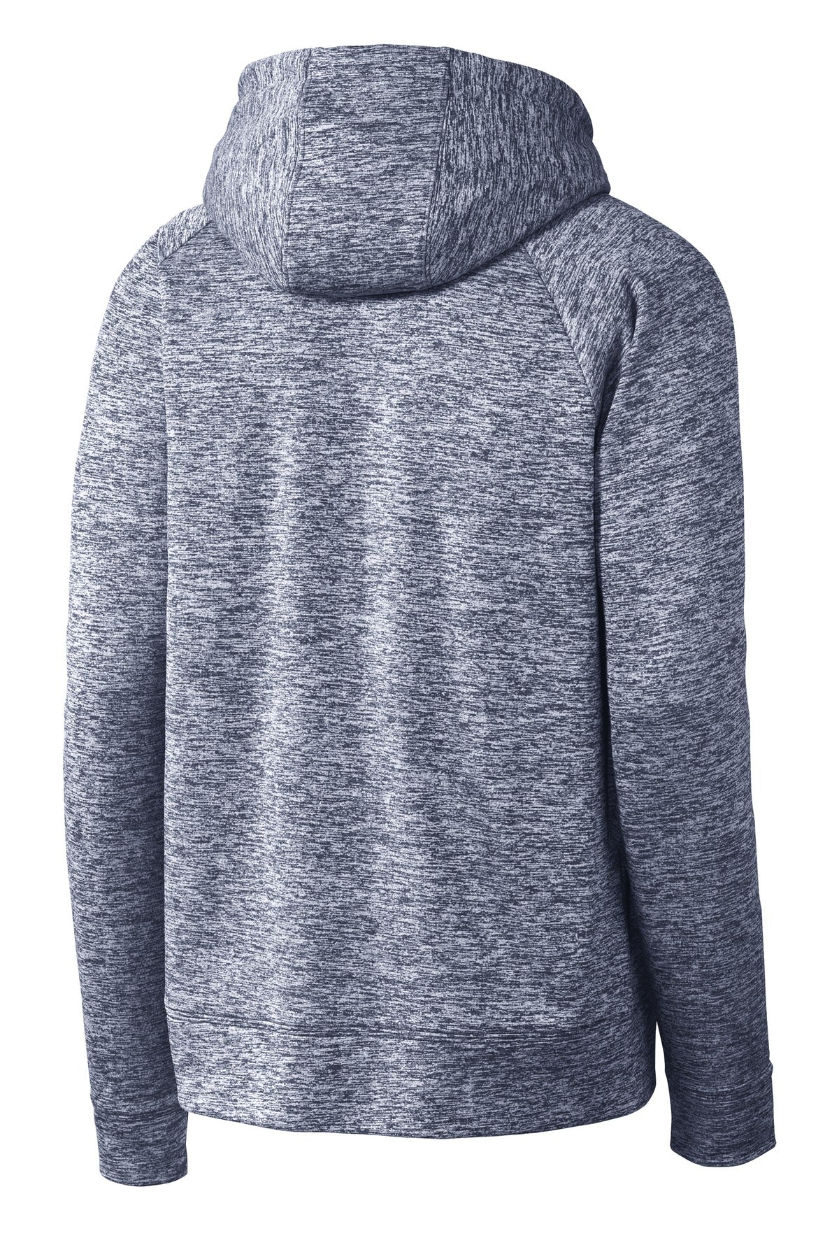 Rear View of True Navy Elec Sport-Tek PosiCharge Electric Heather Fleece Hooded Pullover. ST225