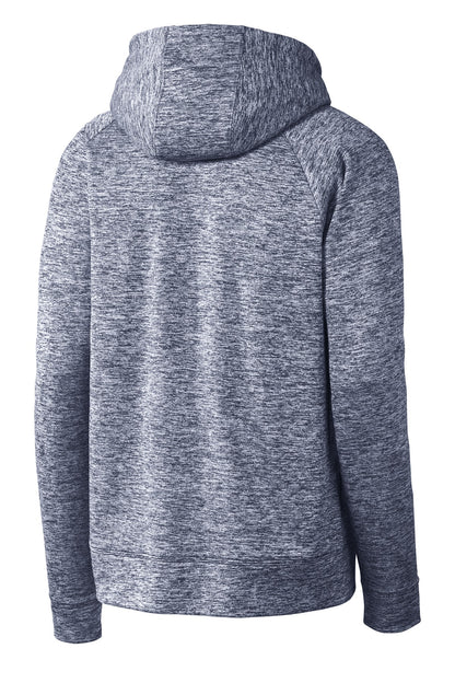 Rear View of True Navy Elec Sport-Tek PosiCharge Electric Heather Fleece Hooded Pullover. ST225