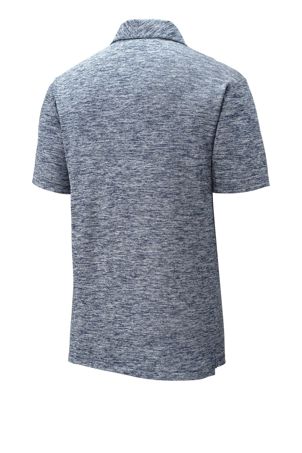 Rear View of True Navy Elec Sport-Tek PosiCharge Electric Heather Polo. ST590