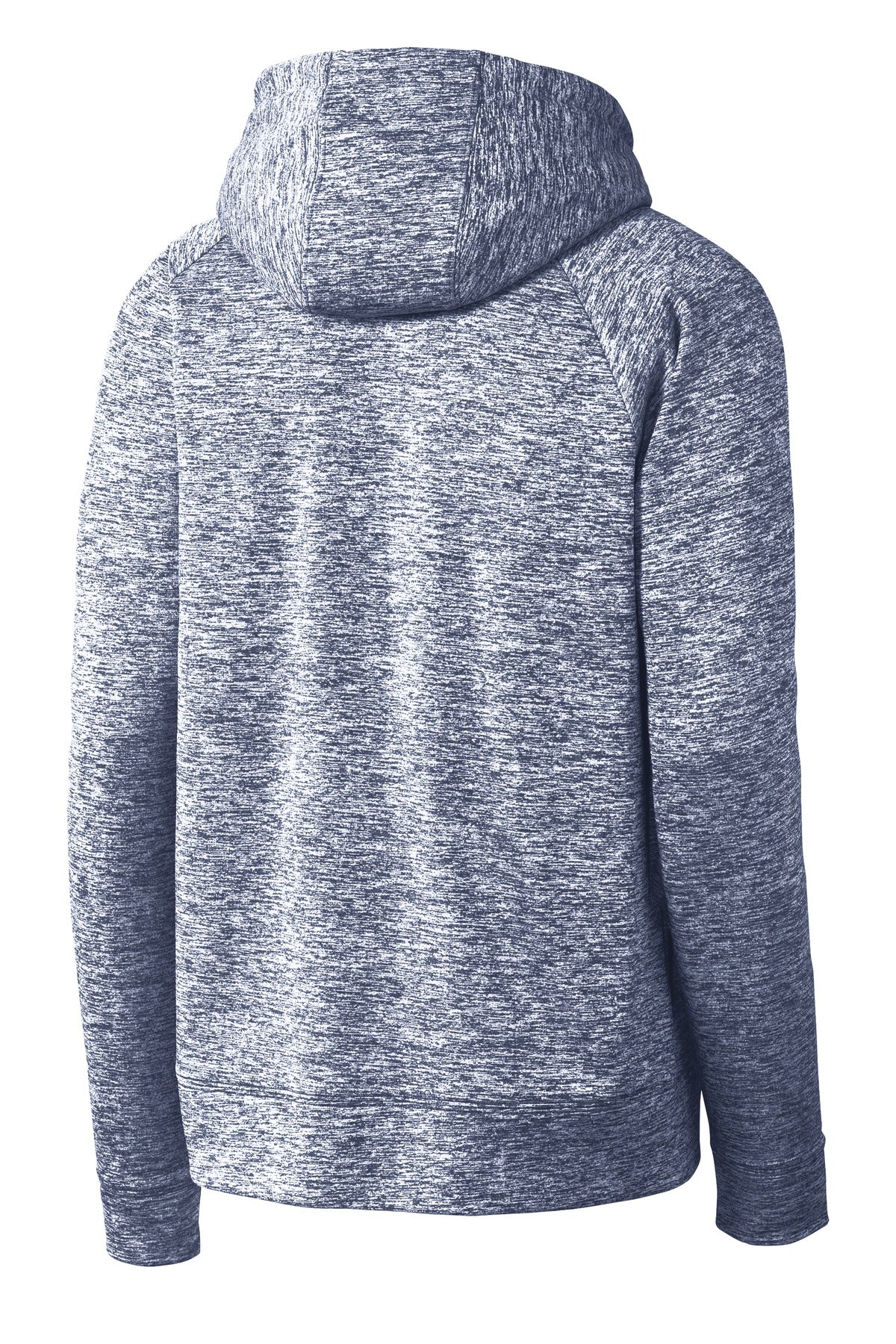 Rear View of True Navy Elec Sport-Tek Youth PosiCharge Electric Heather Fleece Hooded Pullover. YST225
