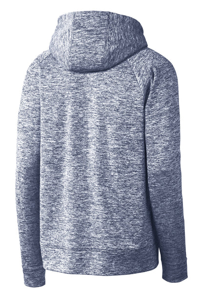 Rear View of True Navy Elec Sport-Tek Youth PosiCharge Electric Heather Fleece Hooded Pullover. YST225