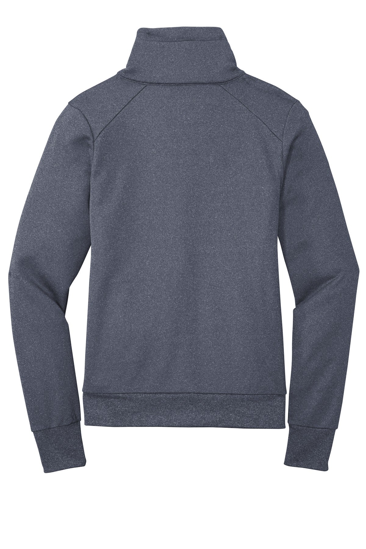 Rear View of True Navy Hthr New Era Women's Performance Terry Full-Zip Cowl LNEA530