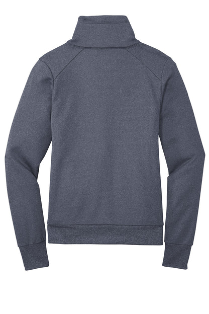 Rear View of True Navy Hthr New Era Women's Performance Terry Full-Zip Cowl LNEA530