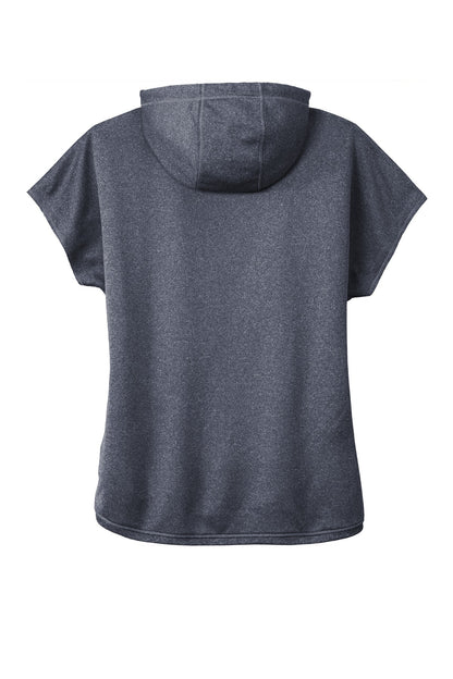 Rear View of True Navy Hthr New Era Women's Performance Terry Short Sleeve Hoodie LNEA533