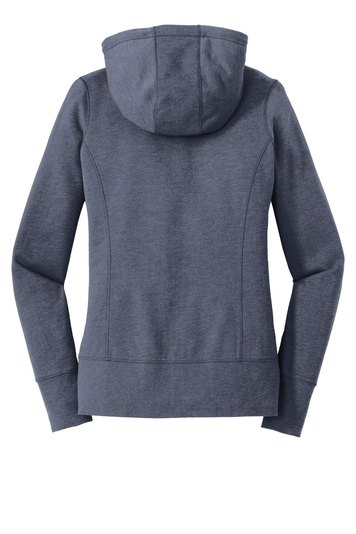 Rear View of True Navy Hthr New Era Women's Tri-Blend Fleece Full-Zip Hoodie. LNEA511