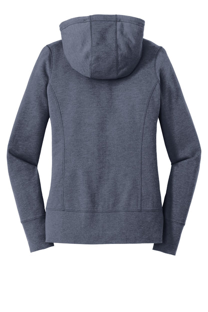 Rear View of True Navy Hthr New Era Women's Tri-Blend Fleece Full-Zip Hoodie. LNEA511