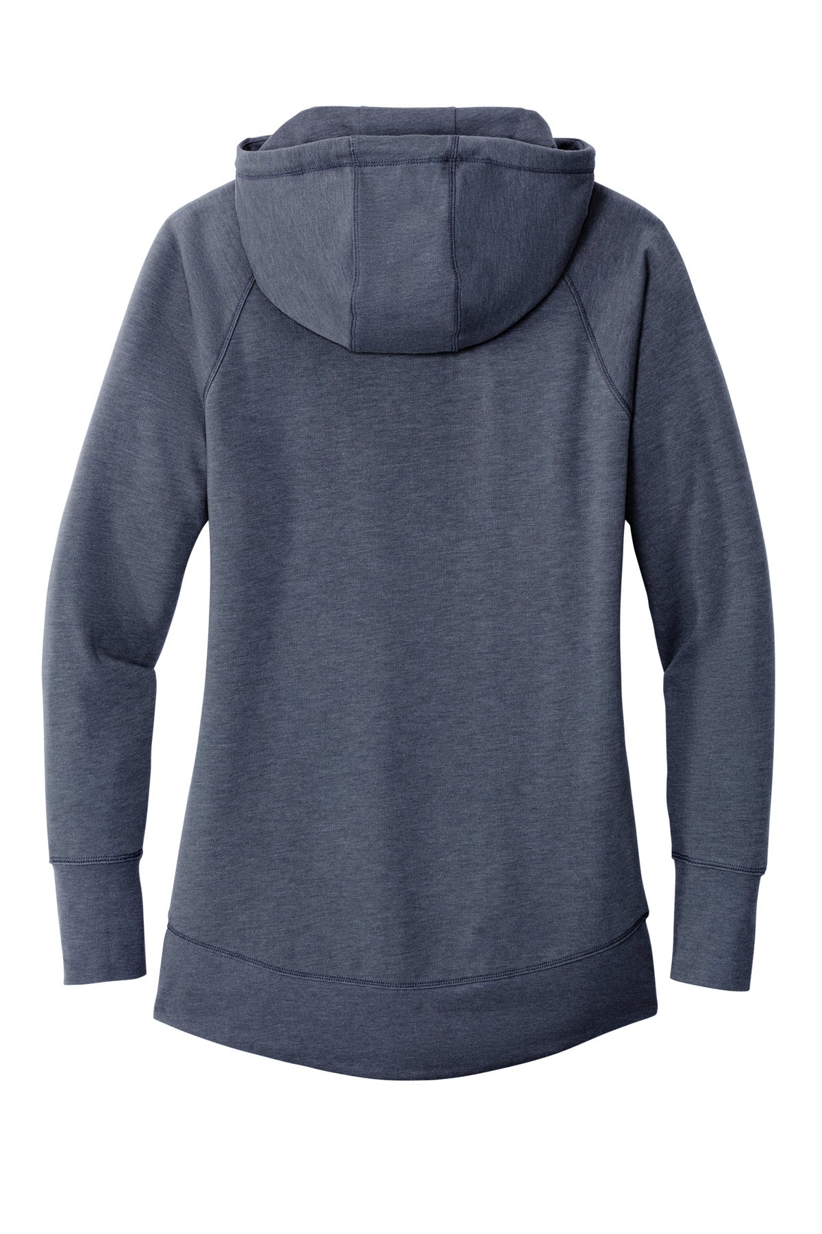 Rear View of True Navy Hthr New Era Women's Tri-Blend Fleece Pullover Hoodie. LNEA510