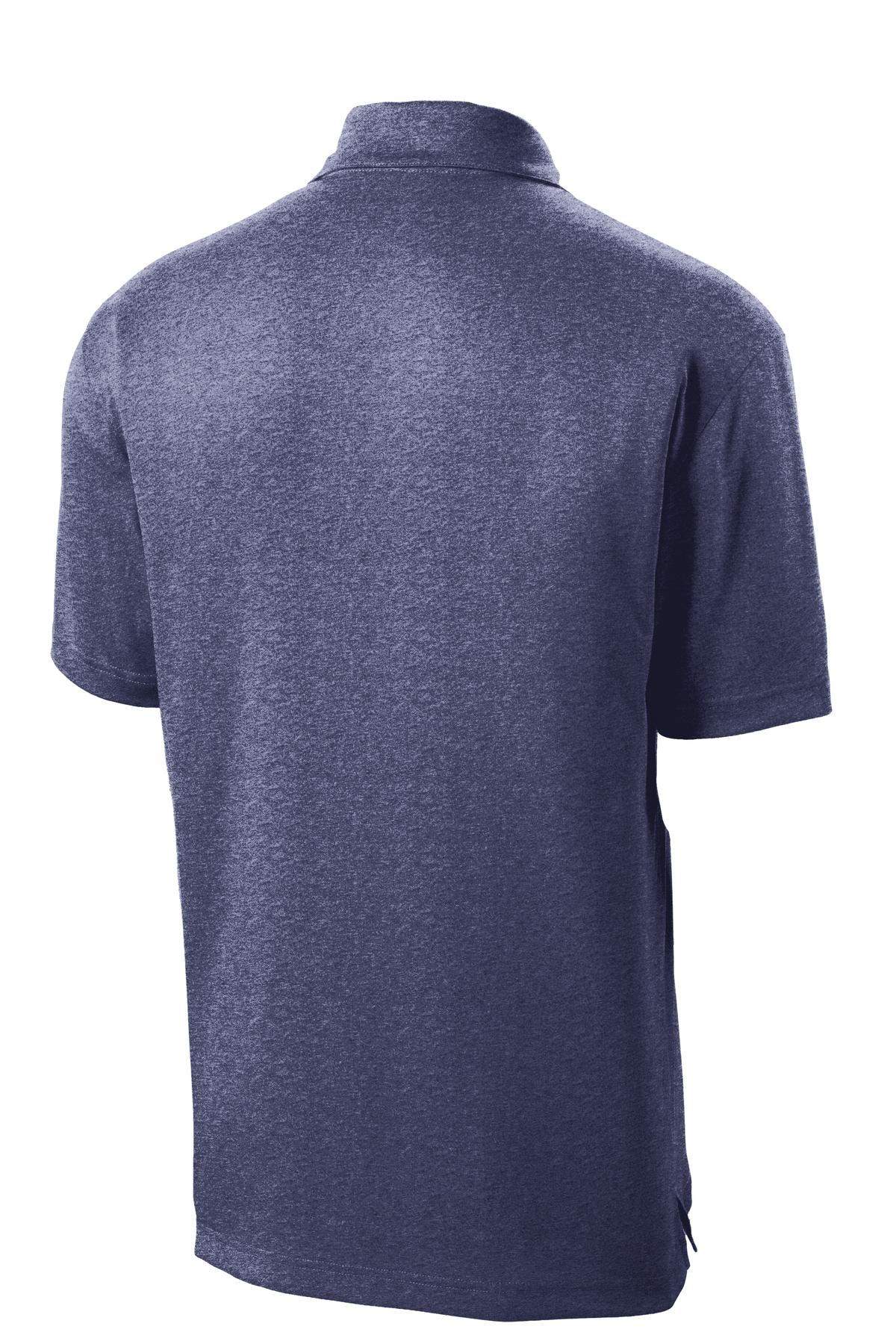 Rear View of True Navy Hthr Sport-Tek Heather Contender Polo. ST660