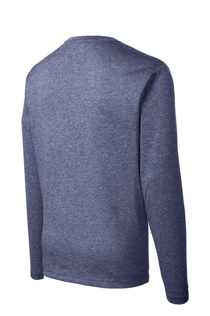 Rear View of True Navy Hthr Sport-Tek Long Sleeve Heather Contender Tee. ST360LS