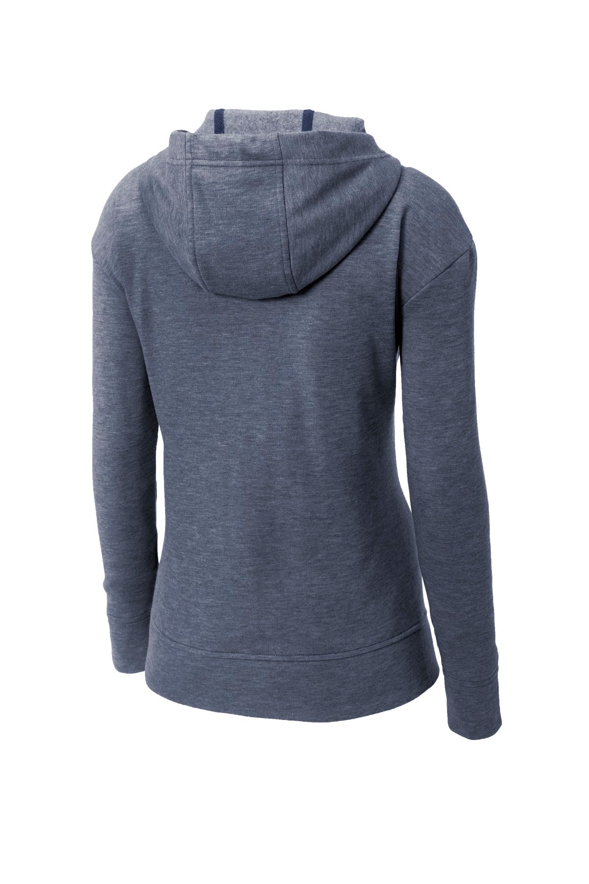 Rear View of True Navy Hthr Sport-Tek Women's PosiCharge Tri-Blend Wicking Fleece Full-Zip Hooded Jacket LST293